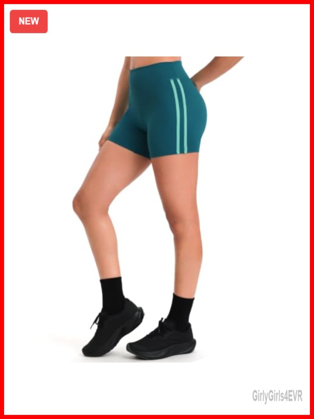 Sporty Striped High Waist Biker Shorts 4" Hidden Scrunch Gym Yoga
